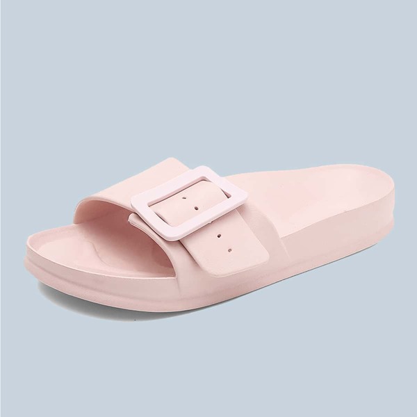 

Buckle Detail Wide Fit Slides, Baby pink