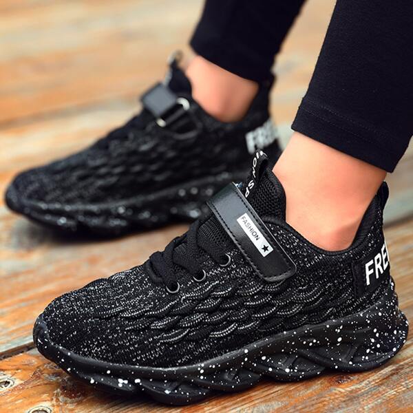

Knit Detail Lace-up Front Running Shoes, Black