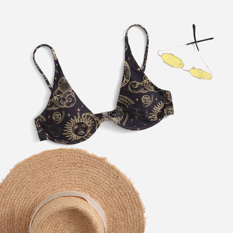 

Galaxy Print Bikini Top, Black