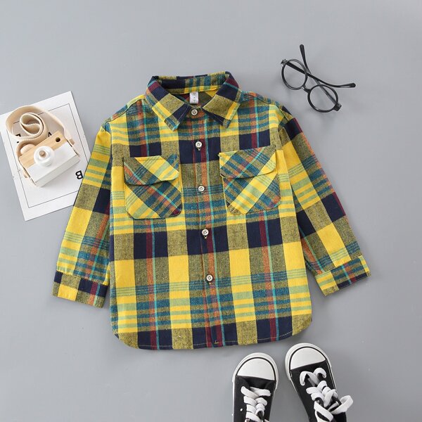 

Toddler Girls Plaid Flap Pockets Blouse, Multicolor