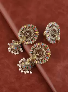 Faux Pearl Tassel Earrings Drop Earrings & Ring - Multicolor - View 2