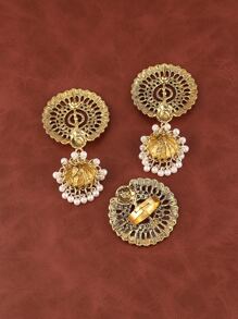 Faux Pearl Tassel Earrings Drop Earrings & Ring - Multicolor - View 3