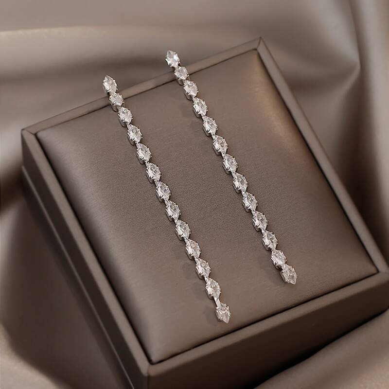 

Rhinestone Decor Earrings, Silver