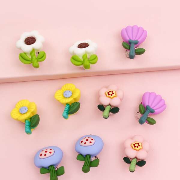 

5pairs Toddler Girls Flower Decor Ear Cuff, Multicolor