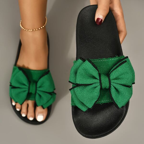 

Bow Decor Open Toe Slides, Green