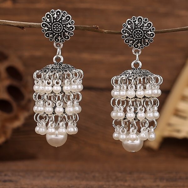 

Jhumka Faux Pearl Decor Drop Earrings, Antique silver