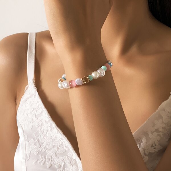 

Dice Decor Beaded Bracelet, White