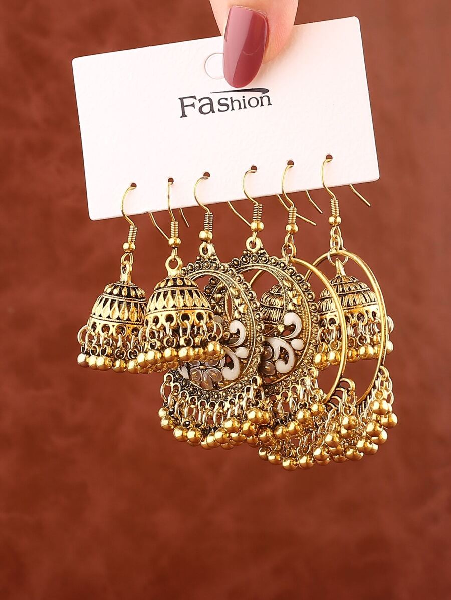 3pairs Earrings Drop Earrings - Yellow Gold - View 1