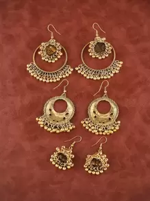 3pairs Earrings Drop Earrings - Yellow Gold - View 2