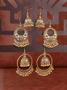 3pairs Earrings Drop Earrings - Yellow Gold - View 3