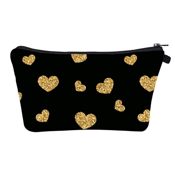 

Heart Pattern Zipper Makeup Bag, Black