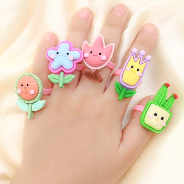 

5pcs Toddler Girls Cartoon Ring, Multicolor