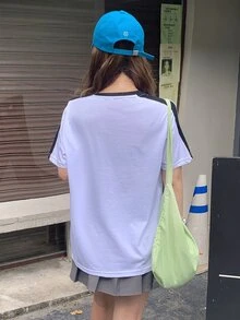 Contrast Panel Butterfly & Letter Graphic Tee - White - View 2