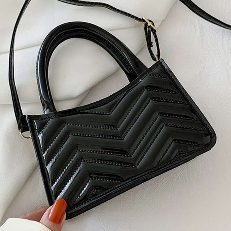 

Double Handle Chevron Satchel Bag, Black