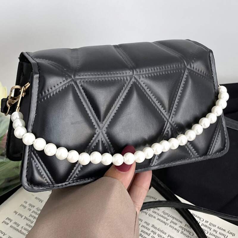 

Quilted Flap Satchel Bag, Black
