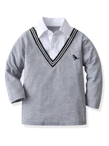 SHEIN Niños Camiseta 2 en 1 de rayas - Gris - Ver 1