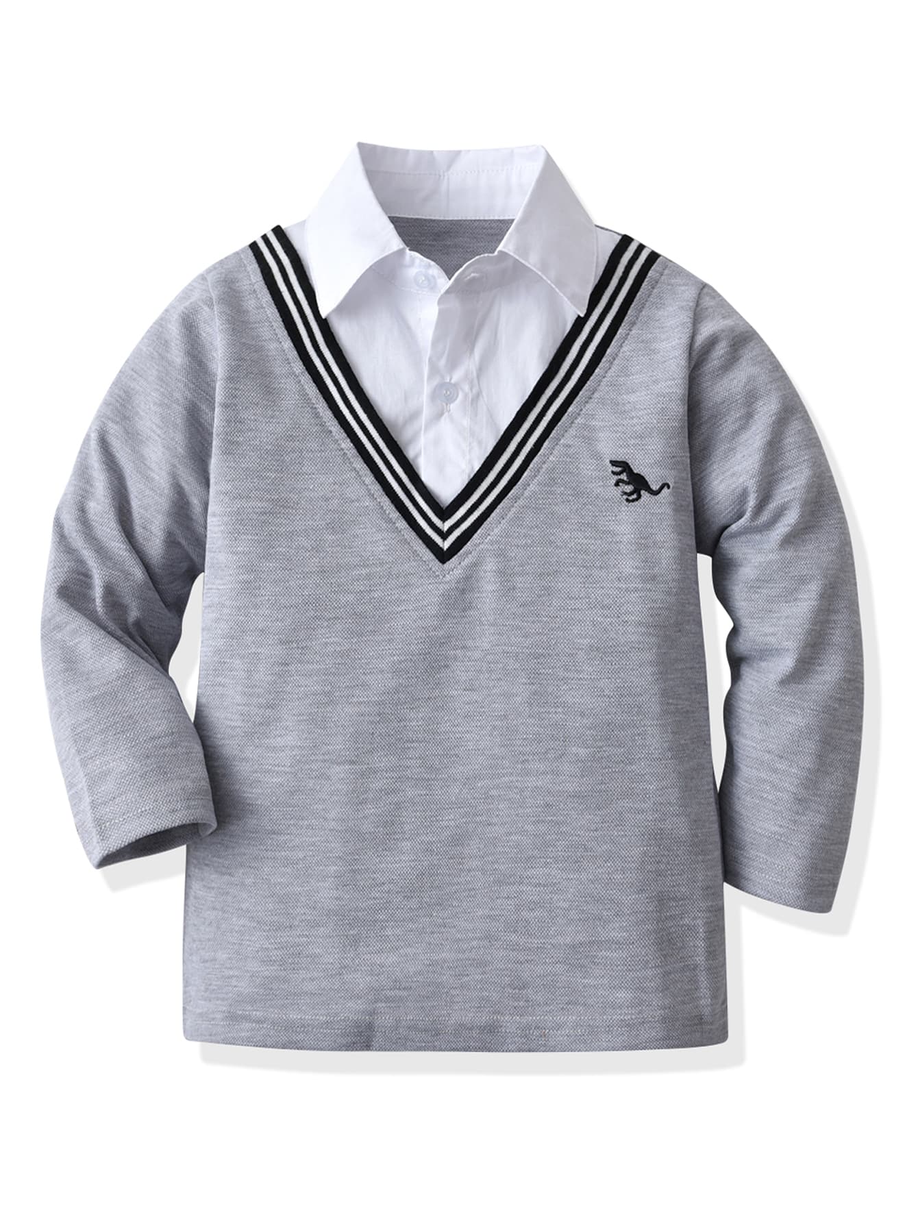 SHEIN Niños Camiseta 2 en 1 de rayas - Gris - Ver 1