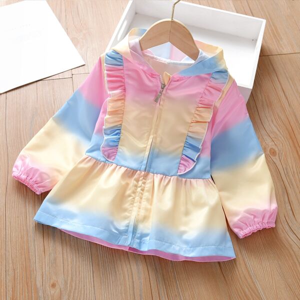 

Toddler Girls Ombre Ruffle Trim Hooded Coat, Multicolor