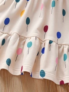 小女童氣球圖案荷葉邊連衣裙 - 杏色 - 查看 3