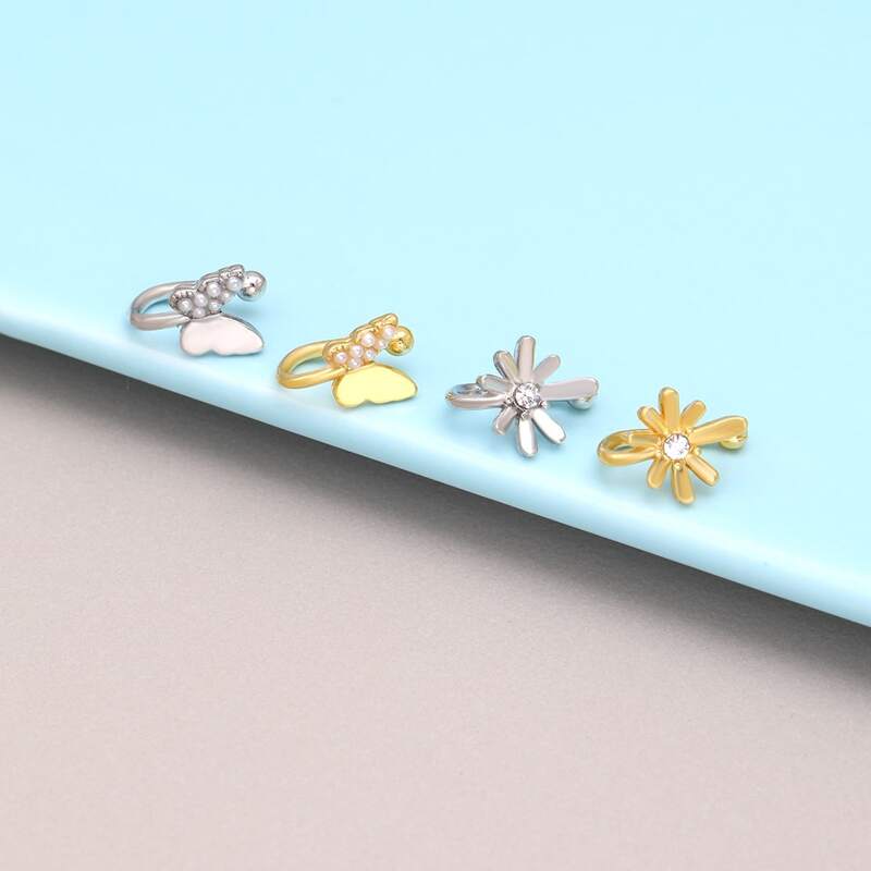 

4pcs Guys Flower & Butterfly Decor Nose Cuff, Multicolor