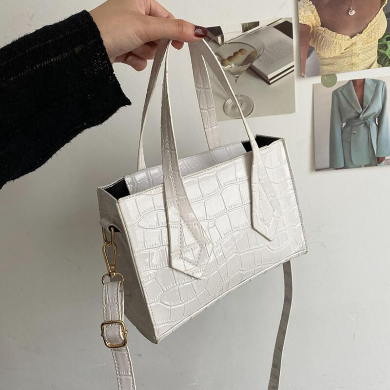 

Croc Embossed Double Handle Satchel Bag, White