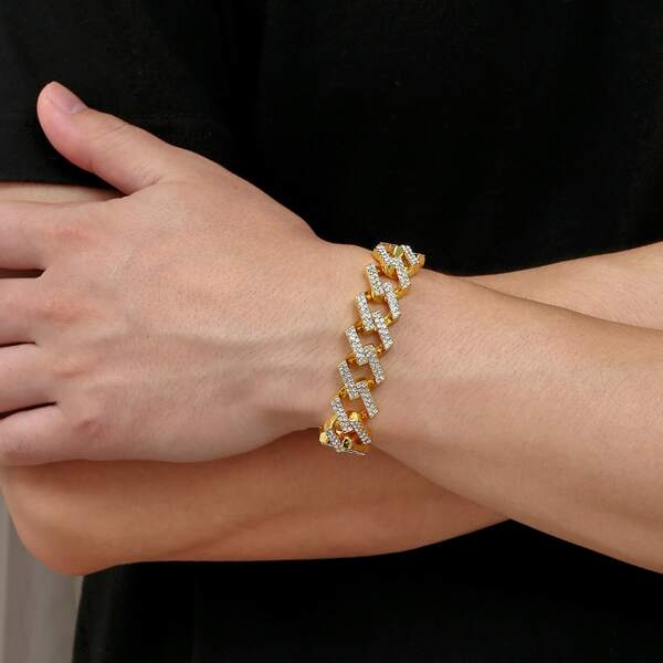 

Men Rhinestone Decor Link Bracelet, Gold