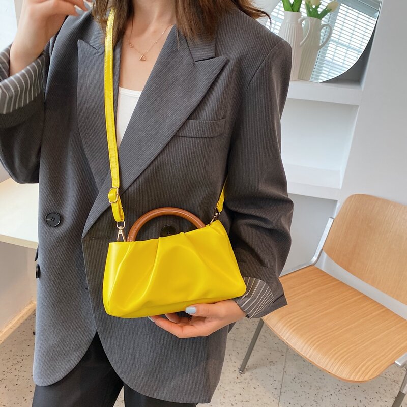 

Top Handle Ruched Design Satchel Bag, Yellow