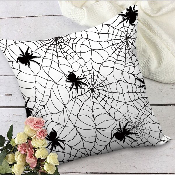 

Halloween Spiderweb Cushion Cover Without Filler, Black and white