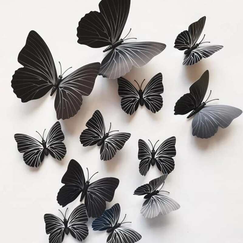 

12pcs 3D Butterfly Sticker, Black