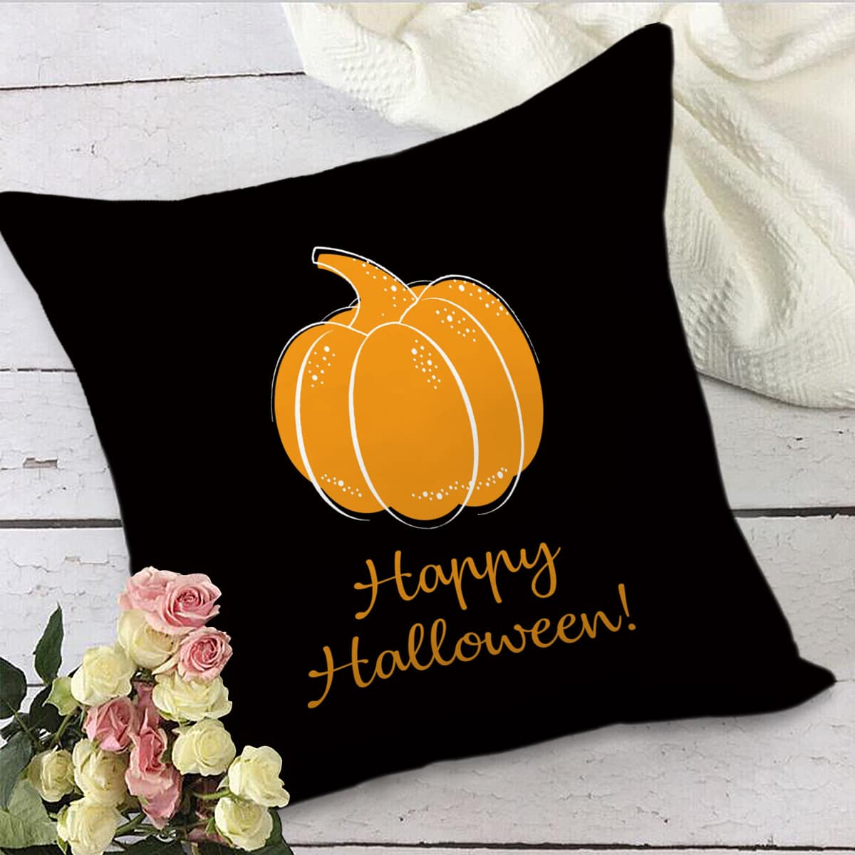 

Halloween Pumpkin Cushion Cover Without Filler, Multicolor