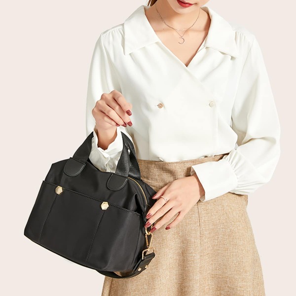 

Metal Decor Tote Bag, Black