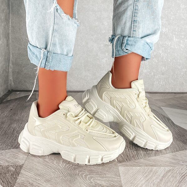 

Minimalist Lace-up Front Chunky Sneakers, Beige