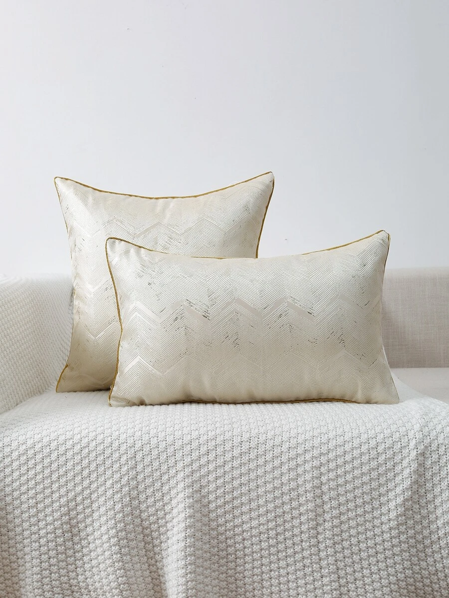 Miater 1入組鋸齒圖案靠墊套不附帶墊芯 - 米色 - 查看 1