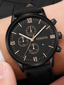Men Triple Dial Date Quartz Watch - Black - View 1