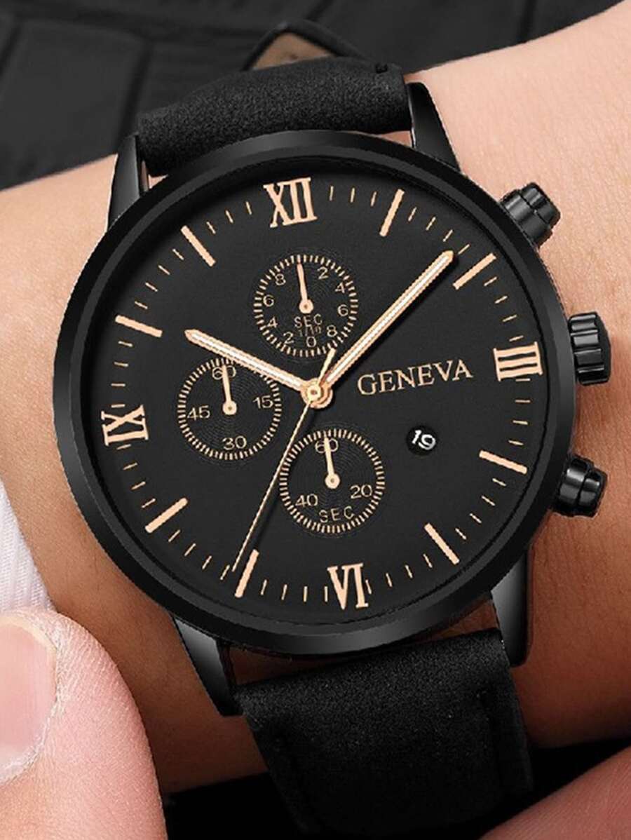 Men Triple Dial Date Quartz Watch - Black - View 1