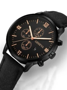 Men Triple Dial Date Quartz Watch - Black - View 2