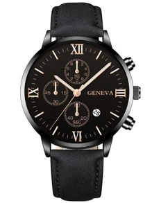 Men Triple Dial Date Quartz Watch - Black - View 3
