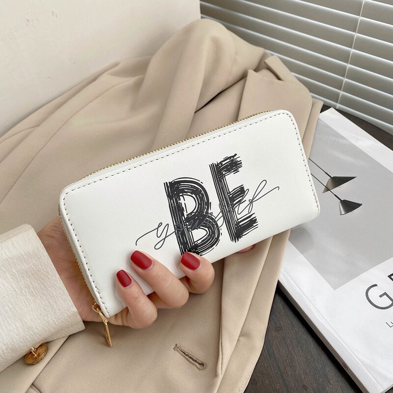 

Letter Graphic Zip Around Purse, Black and white
