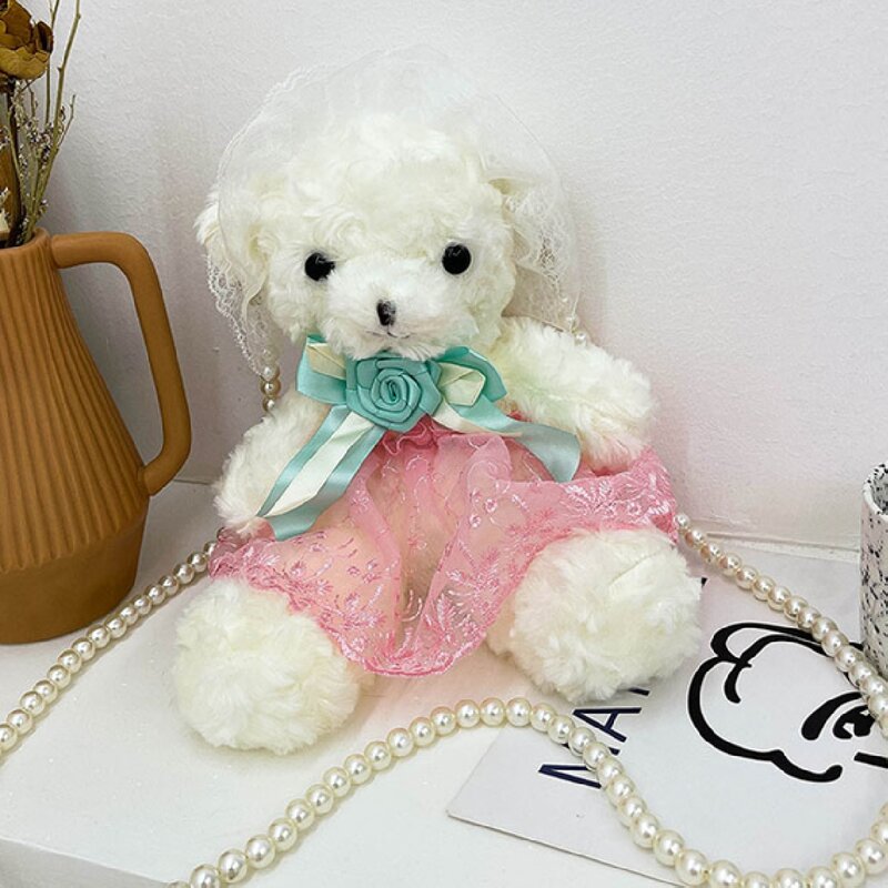 

Cartoon Bear Shaped Faux Pearl Strap Novelty Bag, White