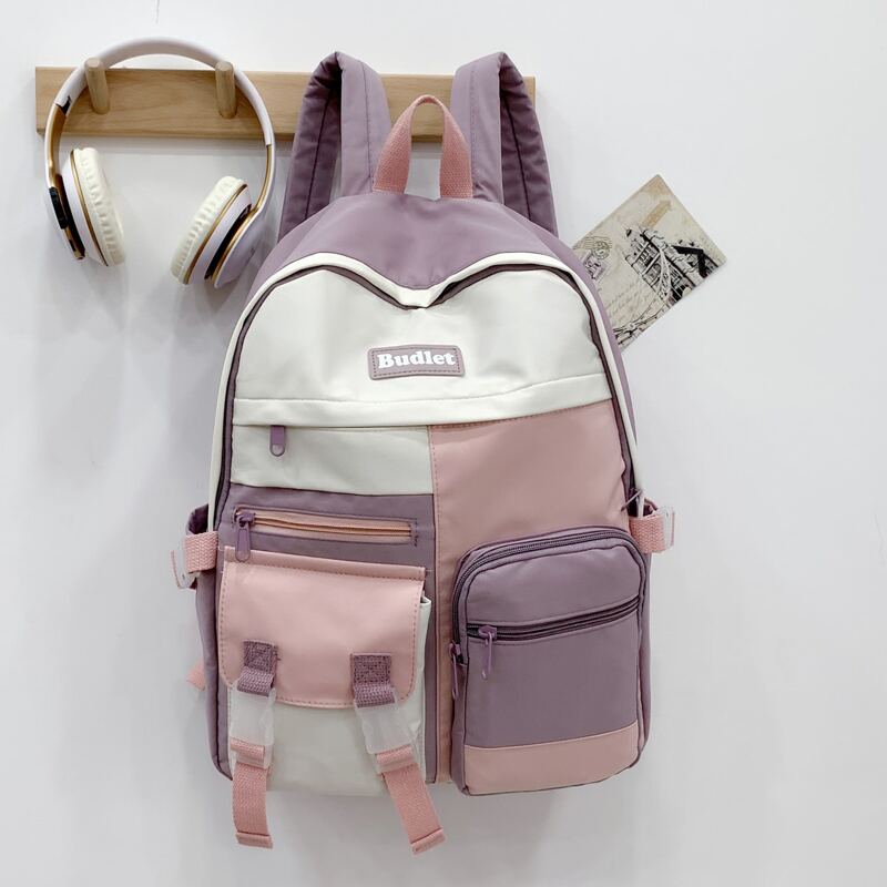 

Buckle Decor Pocket Front Backpack, Multicolor