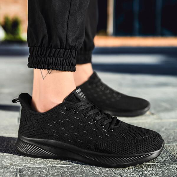 

Men Knit Detail Lace-up Front Sneakers, Black