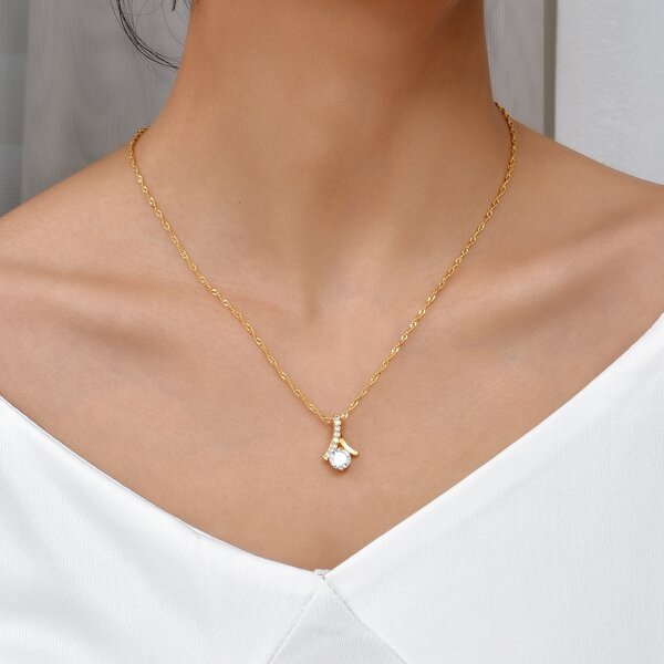 

Zircon Detail Pendant Necklace, Gold