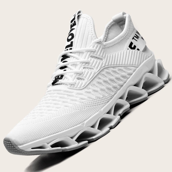 

Men Knit Detail Lace-up Front Sneakers, White