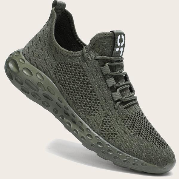 

Men Knit Detail Lace-up Front Sneakers, Dark green