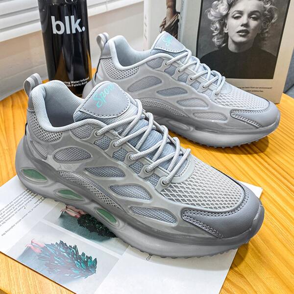 

Men Breathable Lace-up Front Sneakers, Grey