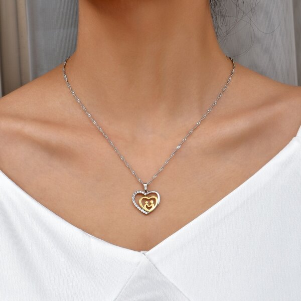 

Rhinestone Heart Pendant Necklace, Silver