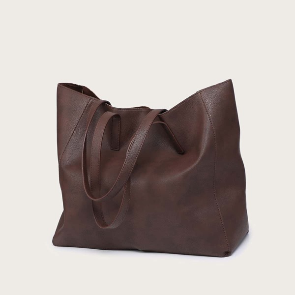 

Minimalist Large Shoulder Tote Bag, Coffee brown
