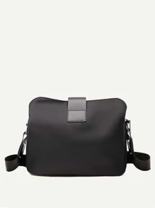 1 件纯色防水面料简约女士斜挎包 - 黑色 - 查看 6