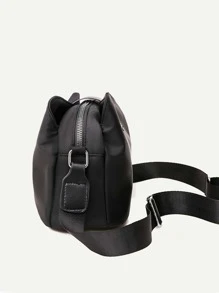 1 件纯色防水面料简约女士斜挎包 - 黑色 - 查看 4