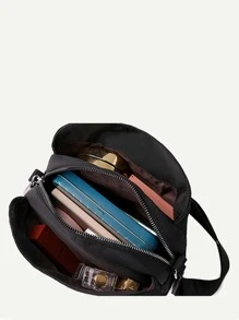 1 件纯色防水面料简约女士斜挎包 - 黑色 - 查看 7